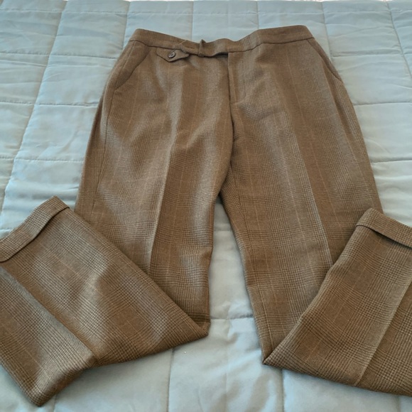 Lauren Ralph Lauren wool trousers pockets, pleats, cuffs army green plaid size 6 - Picture 1 of 6